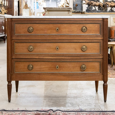 18th century Louis XVI Chest – Brass Trim & White Marble Top