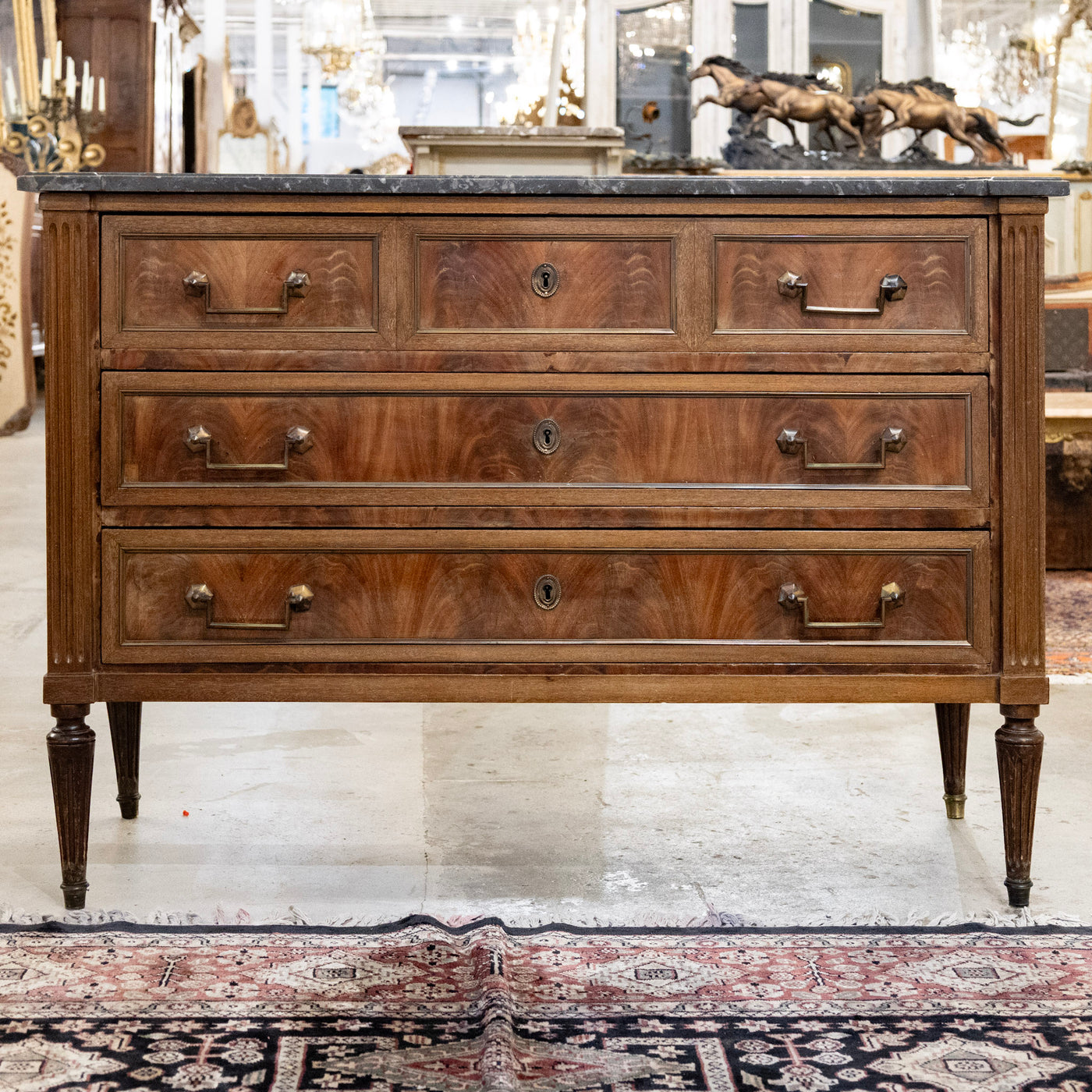 18th Century Louis XVI Dark Wood Chest – Black Marble Top