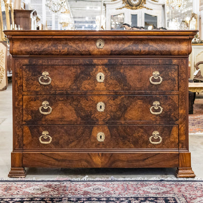 Louis Philippe Marbled Burl Wood Chest – Ornate Pulls