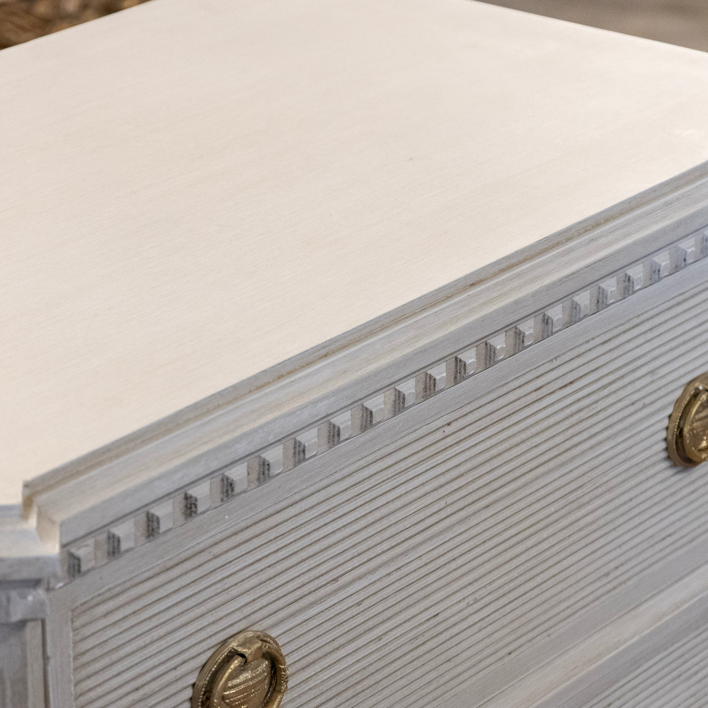 Swedish 3-Drawer Chest – Canted Corners & Reeded Drawers in French Gre ...