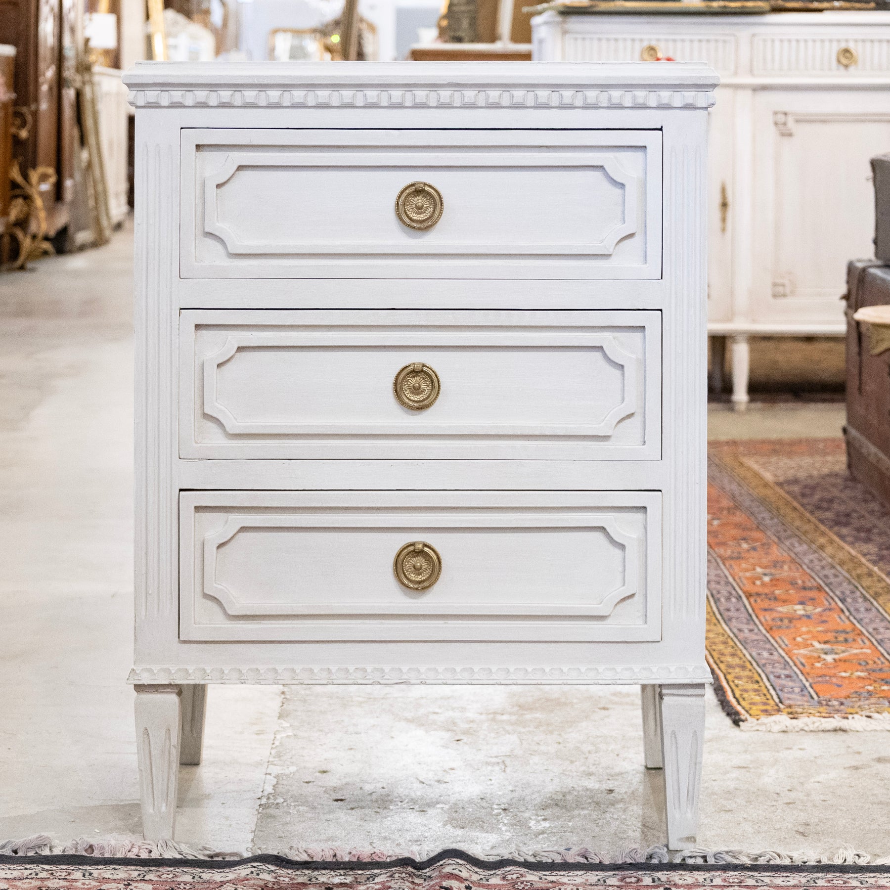 Swedish 3-Drawer Nightstand – Open Block & Fluted Trim in Dove White ...