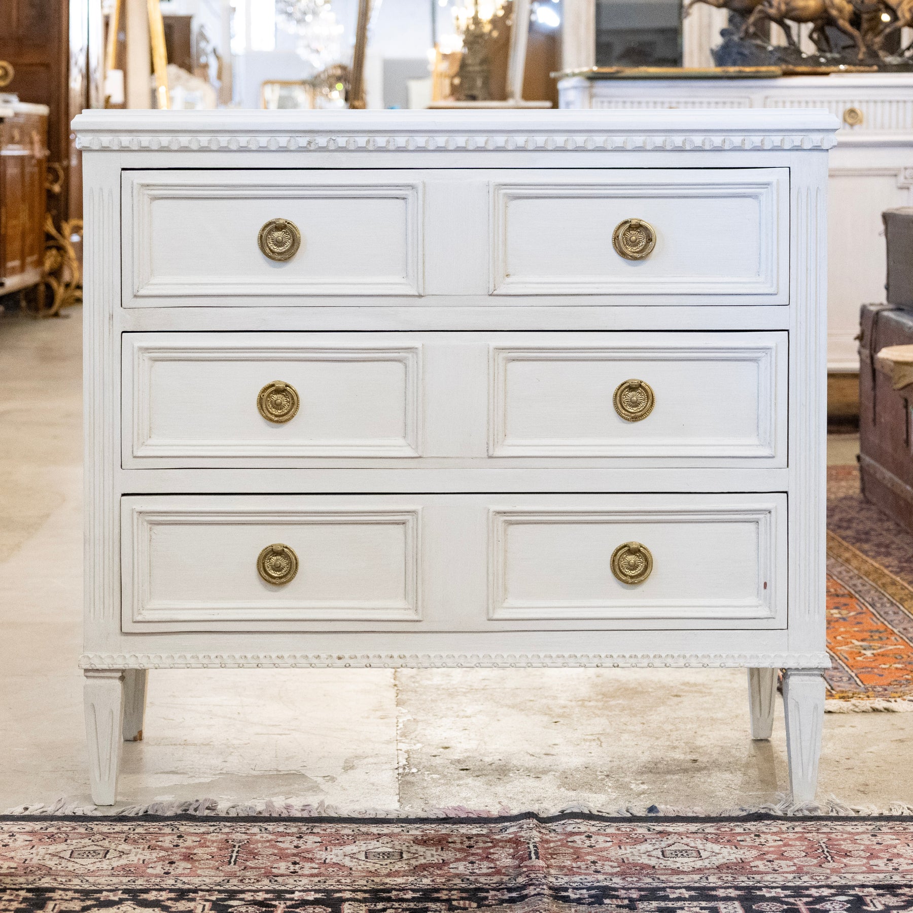 Swedish 3-Drawer Chest – Raised Panel Drawers & Fluted Legs in Dove Wh ...