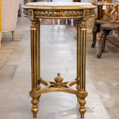 Louis XVI Side Table – Carved Trim & White Marble Top