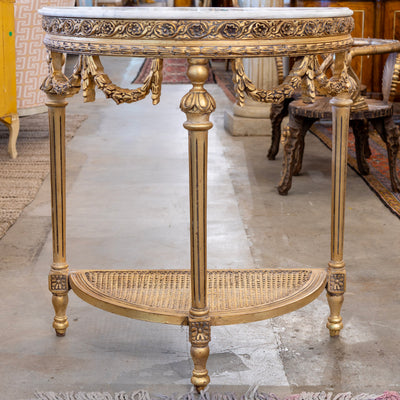 Louis XVI Demilune Console – Carved Detailing & White Marble Top