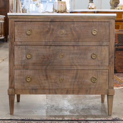 Louis XVI 3-Drawer Nightstand – Burl Wood with White Marble Top