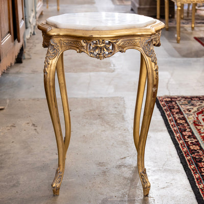 Louis XV Gilded Side Table – Cabriole Legs & White Marble Top