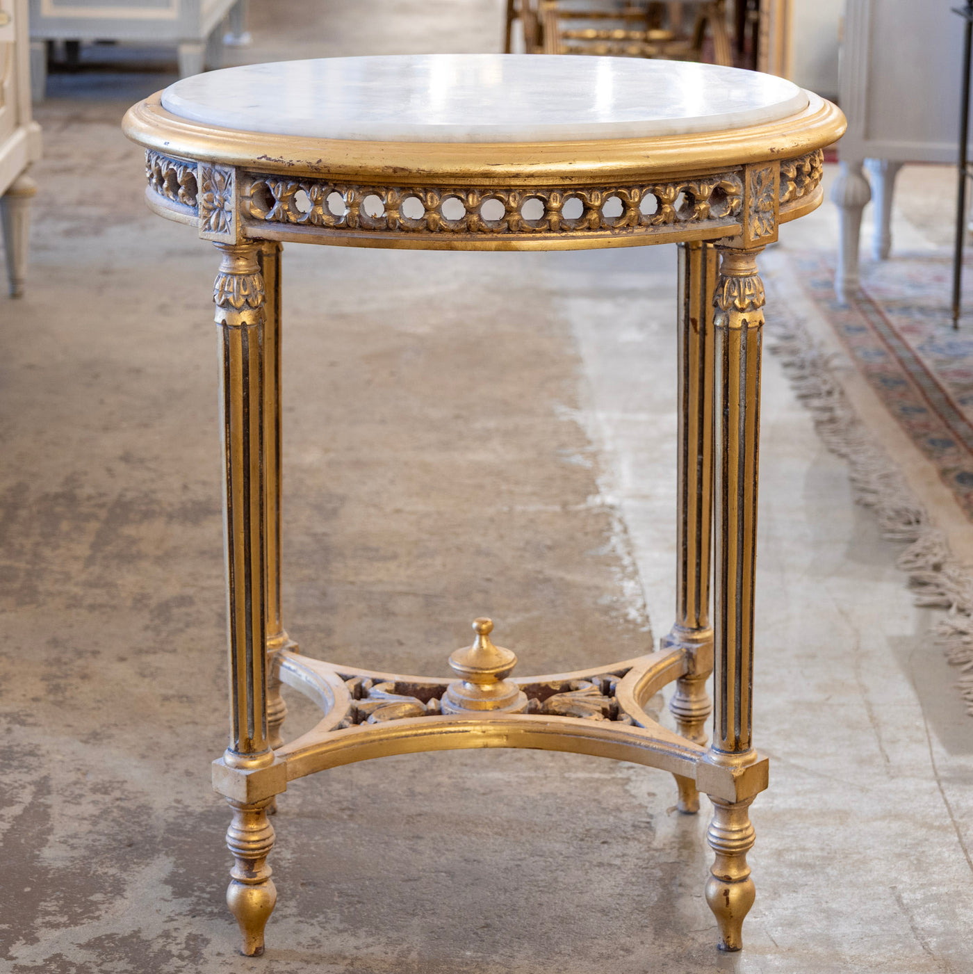 Louis XVI Gilded Oval Side Table – White Marble Top