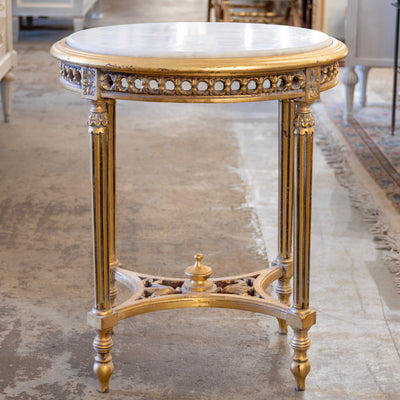 Louis XVI Gilded Oval Side Table – White Marble Top