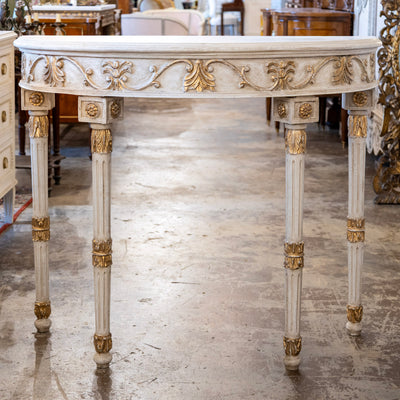 Louis XVI Demilune Console Table – Hand-Painted Gold Detail