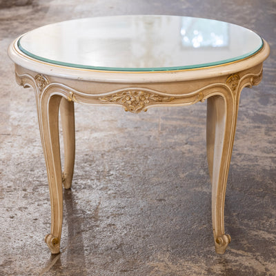 Louis XV Round Coffee Table – Ivory Finish & Glass Top