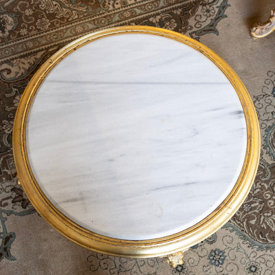 Louis XV Gilded Round Coffee Table – White Marble Top