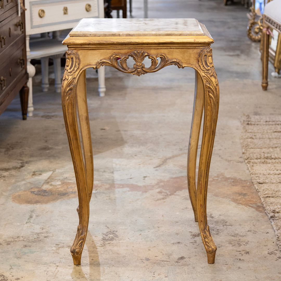 Louis XV Side Table – Gilded Carvings & Breccia Marble Top – Le