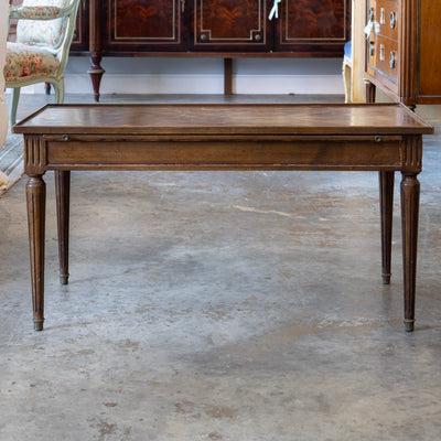 Louis XV Walnut Coffee Table – Slide-Out Leather Panel & Chevron Inlay