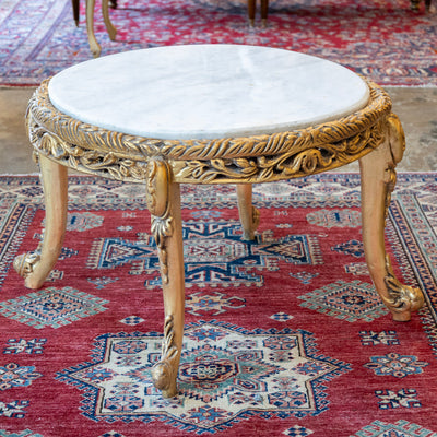Louis XV Round Gilded Coffee Table – Carved Base & White Marble Top