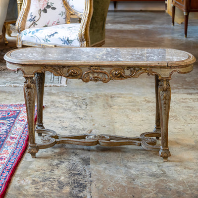 Italian Oval Coffee Table – Gilded Carvings & Gray Marble Top