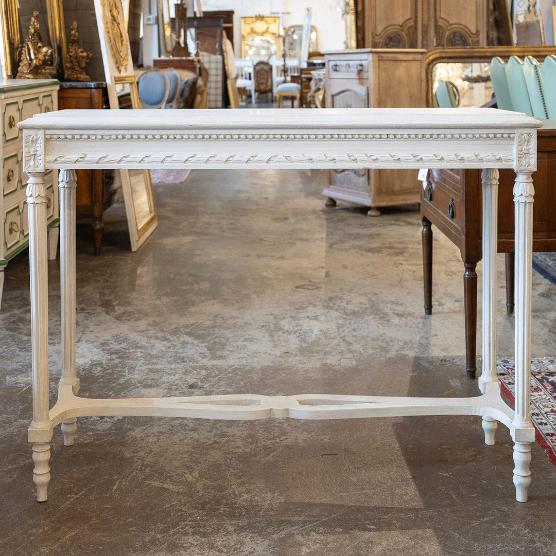 Swedish Carved Console Table – Antique White Finish – Le Chateau