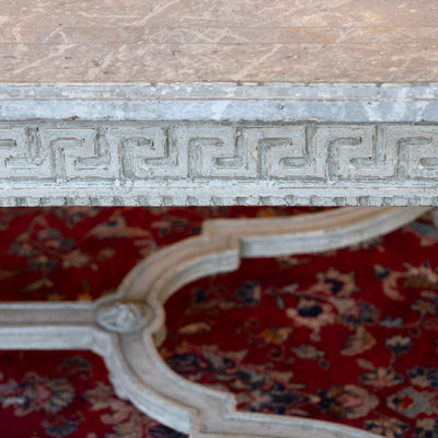 Grand European Neoclassical Hand-Carved Dining Table – Grey & White Faux Marble Finish