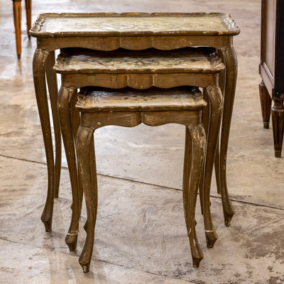 Hand-Painted Italian Nesting Tables – Scalloped Edges & Floral Detailing