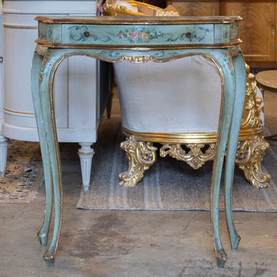 Italian Painted Console Table – Green with Floral Motifs & Gilded Accents