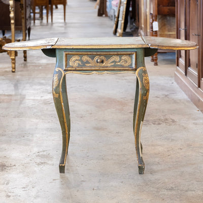 Italian Painted Green Accent Table – Drop-Leaf Sides with Gilded Accents