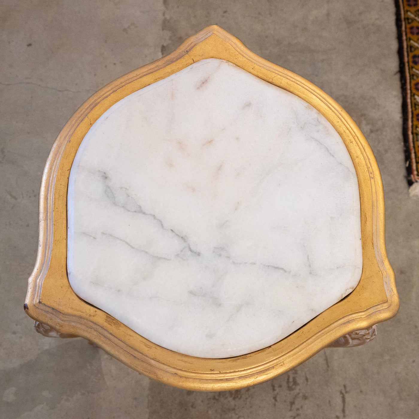Louis XV Gilded Triangular Side Table – White Marble Top