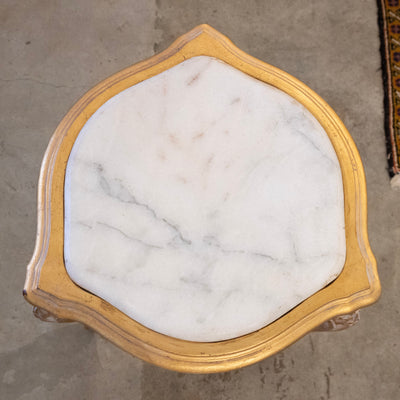 Louis XV Gilded Triangular Side Table – White Marble Top