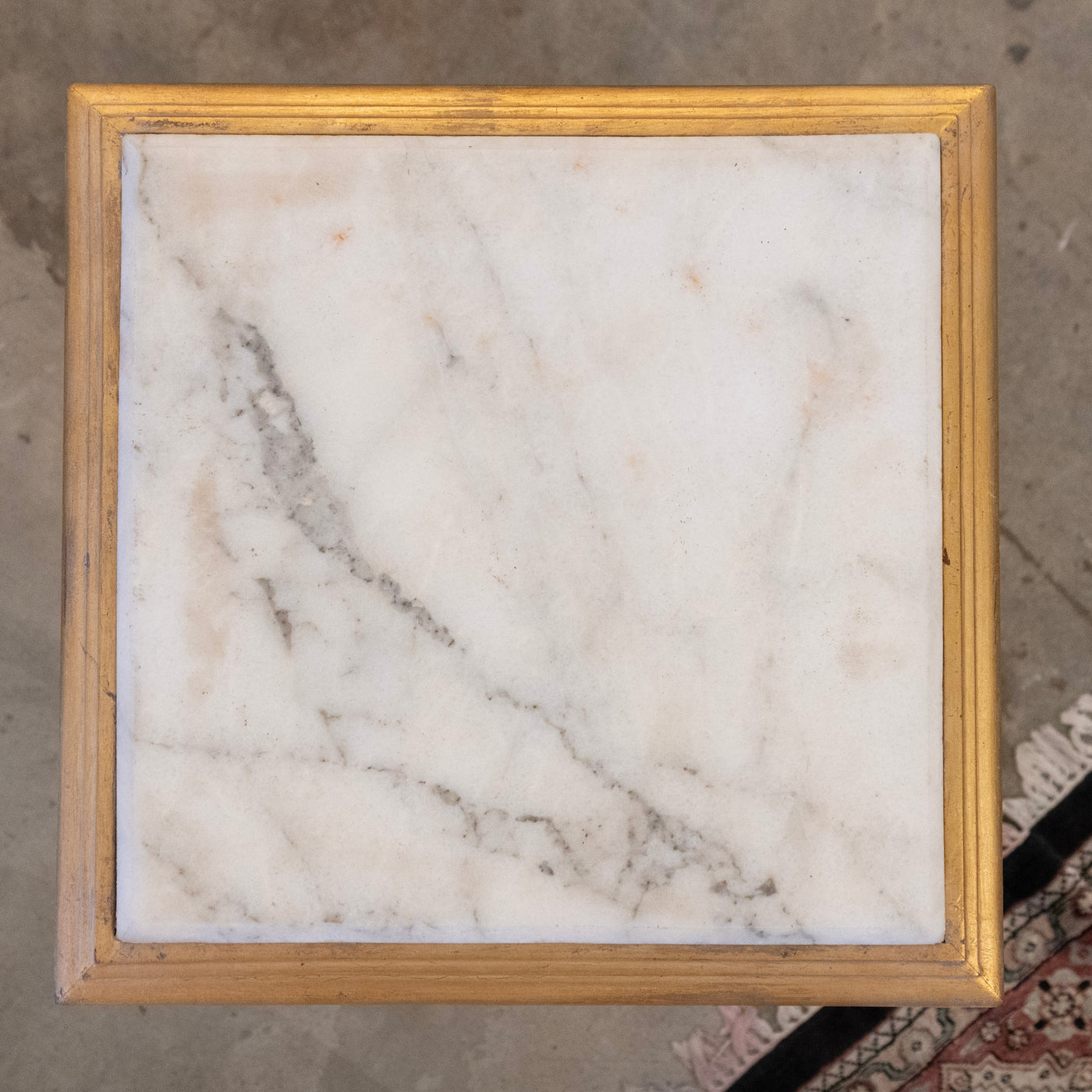 Louis XV Gilded Square Side Table – White Marble Top