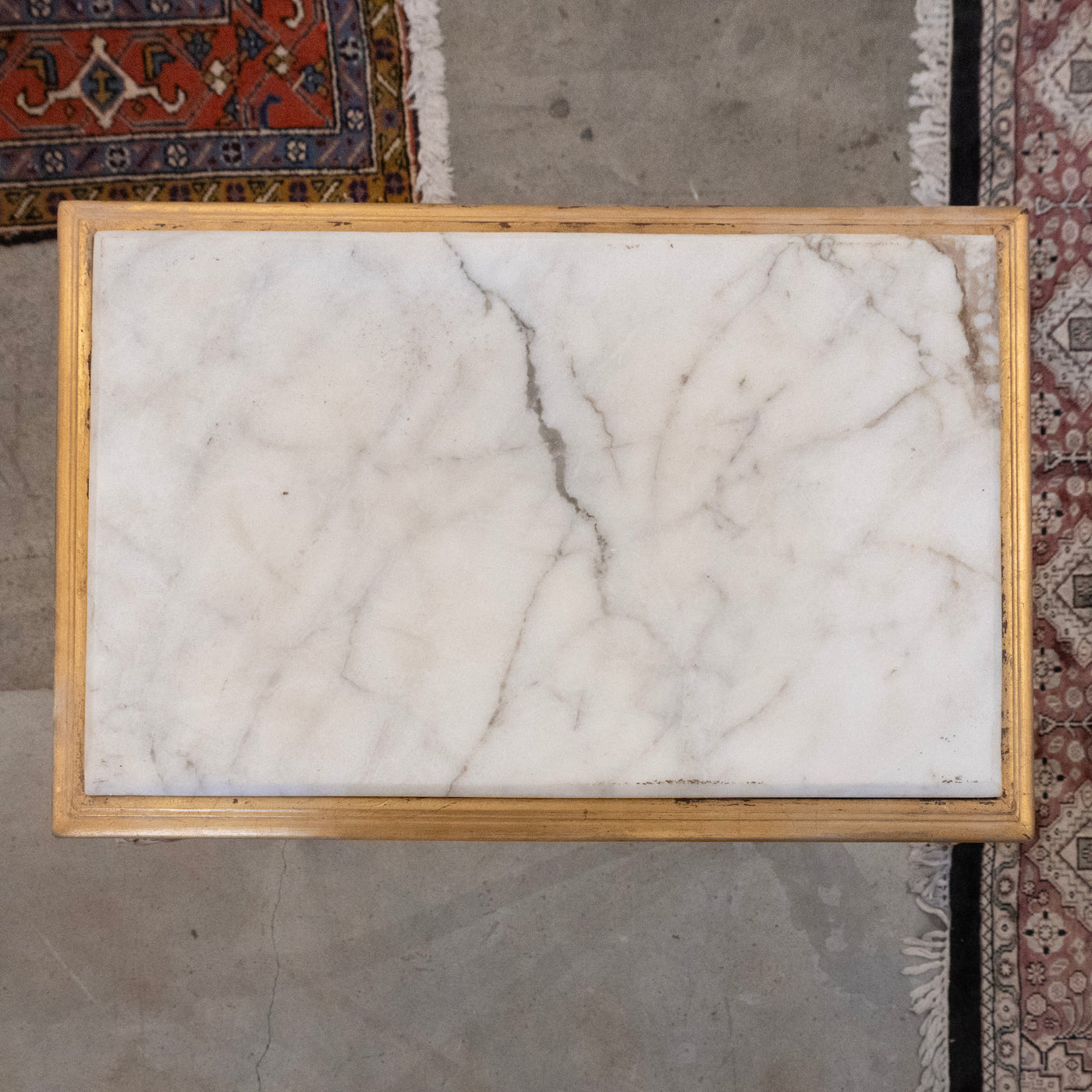 Louis XV Long Gilded Side Table – White Marble Top