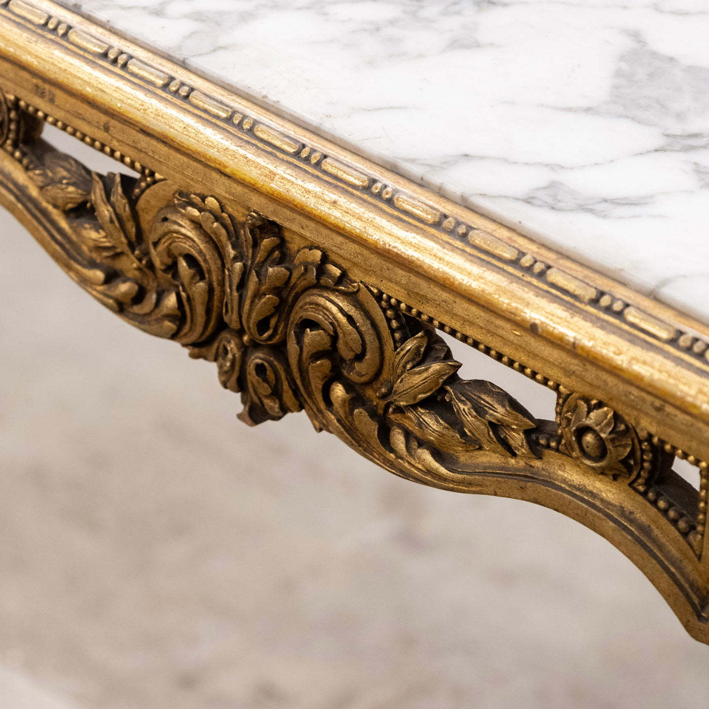 Louis XV Gilded Accent Table – Ornate Carvings & White Marble Top