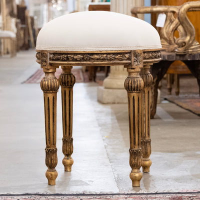 Louis XVI Carved Gold Stool – White Velvet Upholstery & Ballerina Legs