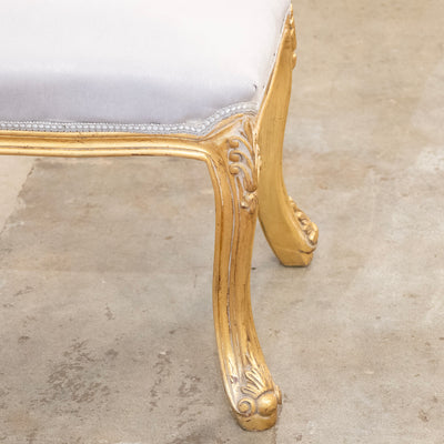 Louis XV Stool – Gold Trim & Cabriole Legs in French Grey Velvet