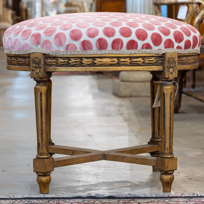 Louis XVI Stool – Gold Trim & Pink Polka Dot Upholstery