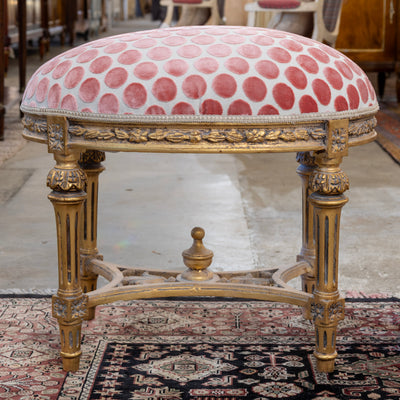 Louis XVI Gold Stool – Pink Polka Dot Velvet
