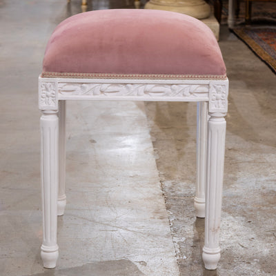 Louis XVI White Stool – Pink Velvet Upholstery