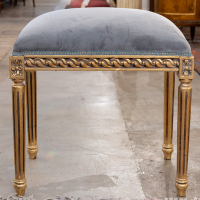 Louis XVI Gilded Stool – Dark Blue Velvet Upholstery