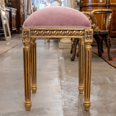 Louis XVI Gilded Square Stool – Pink Velvet Upholstery
