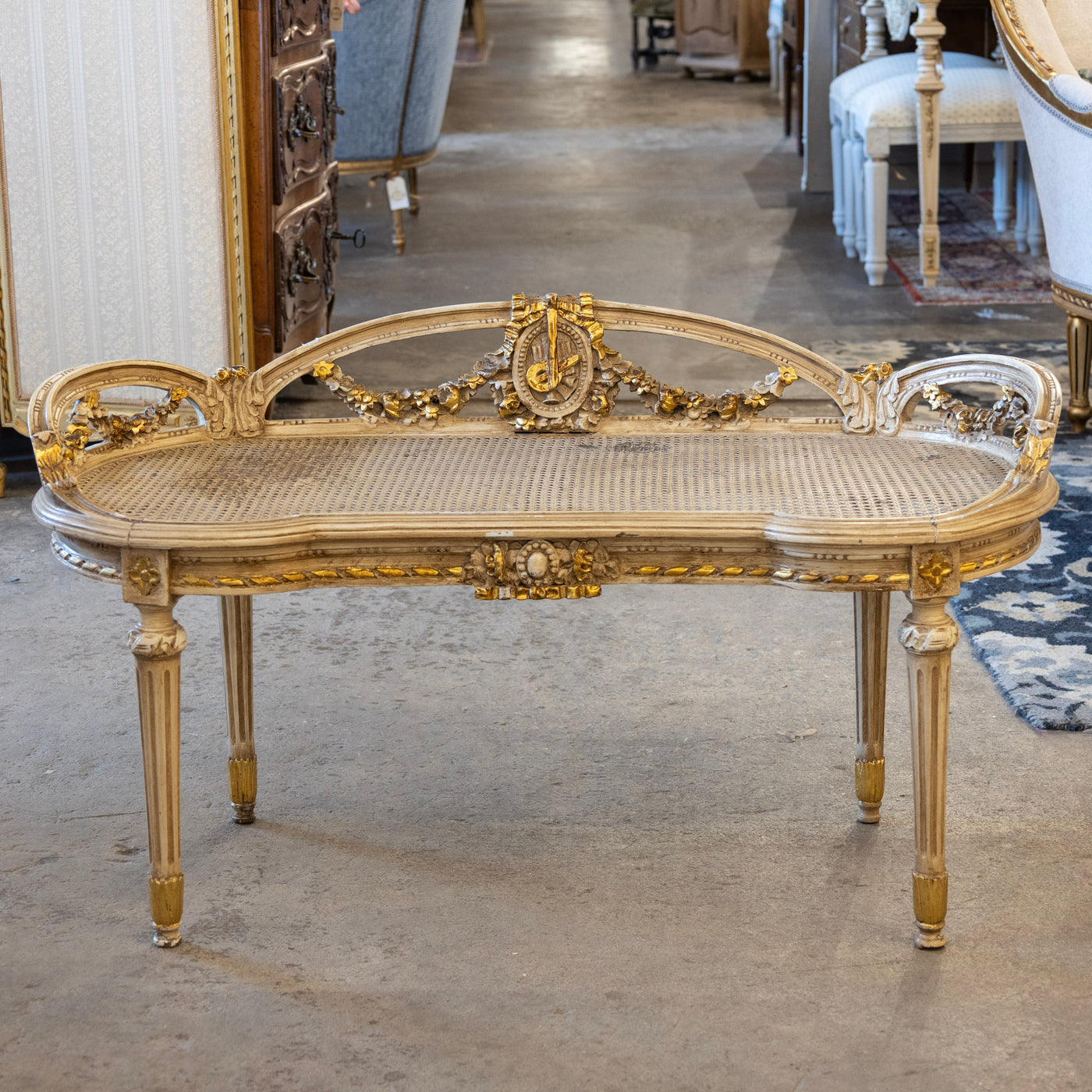 Louis XVI Gilded Cane Bench – Original Condition