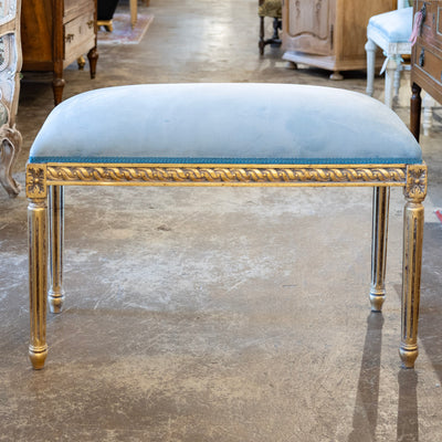 Louis XVI Gilded Bench – Blue Velvet Upholstery
