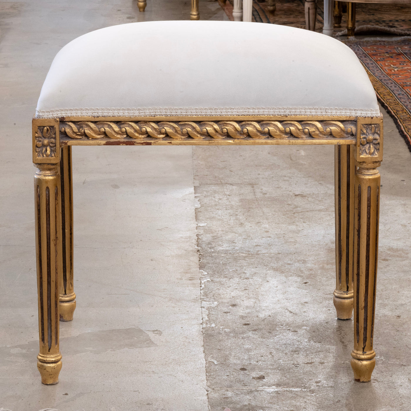 Louis XVI Gilded Bench – Velvet Cream Upholstery