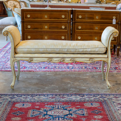 Louis XV Scroll Bench – Original Yellow Damask Upholstery
