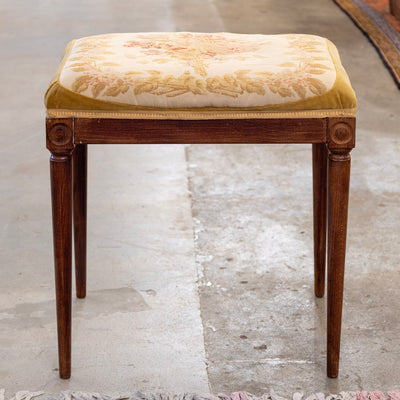 Louis XVI Wood Stool – Floral Needlepoint Upholstery