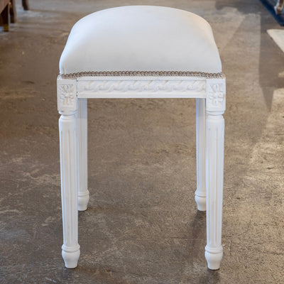 Louis XVI White Painted Stool – White Velvet Upholstery