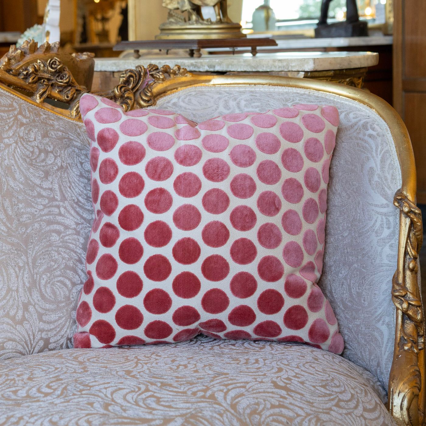 Velvet Pink Polka Dot Pillow