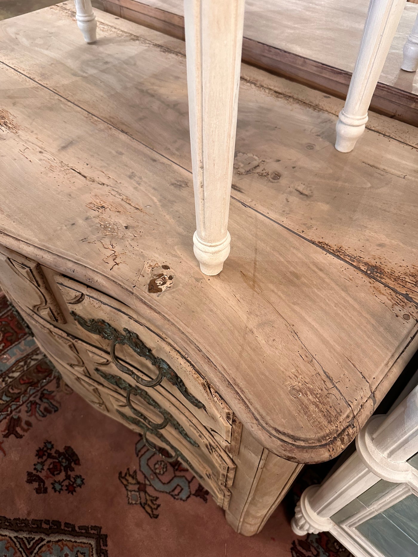 18th Century Natural Wood French Chest with Carved Detail