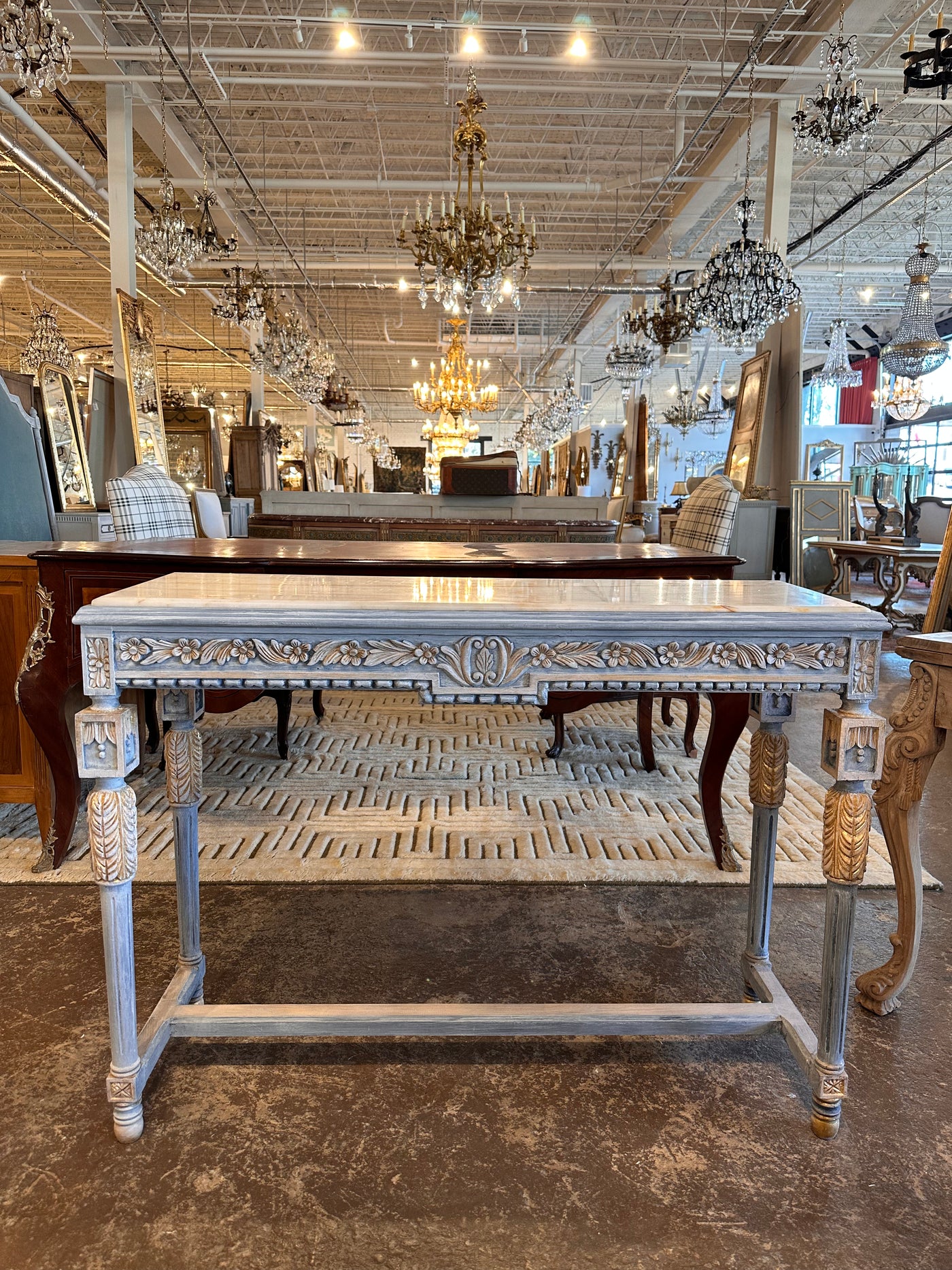 Antique French Louis XVI Carving Marble Top Console | Le Chateau | European Luxury Furniture in Atlanta