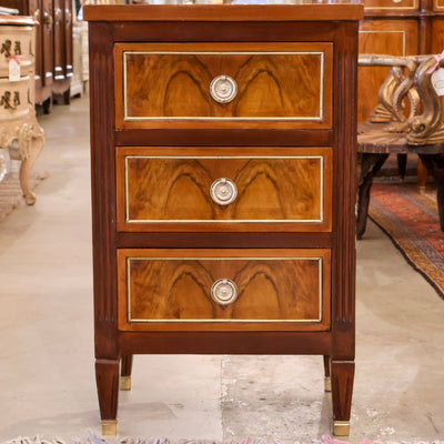 Louis XVI Burl Wood Square Nightstand w/ Straight Leg