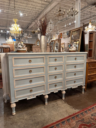 Swedish 12 Drawer Dresser in Sleepy Blue | Le Chateau | European Luxury Furniture in Atlanta