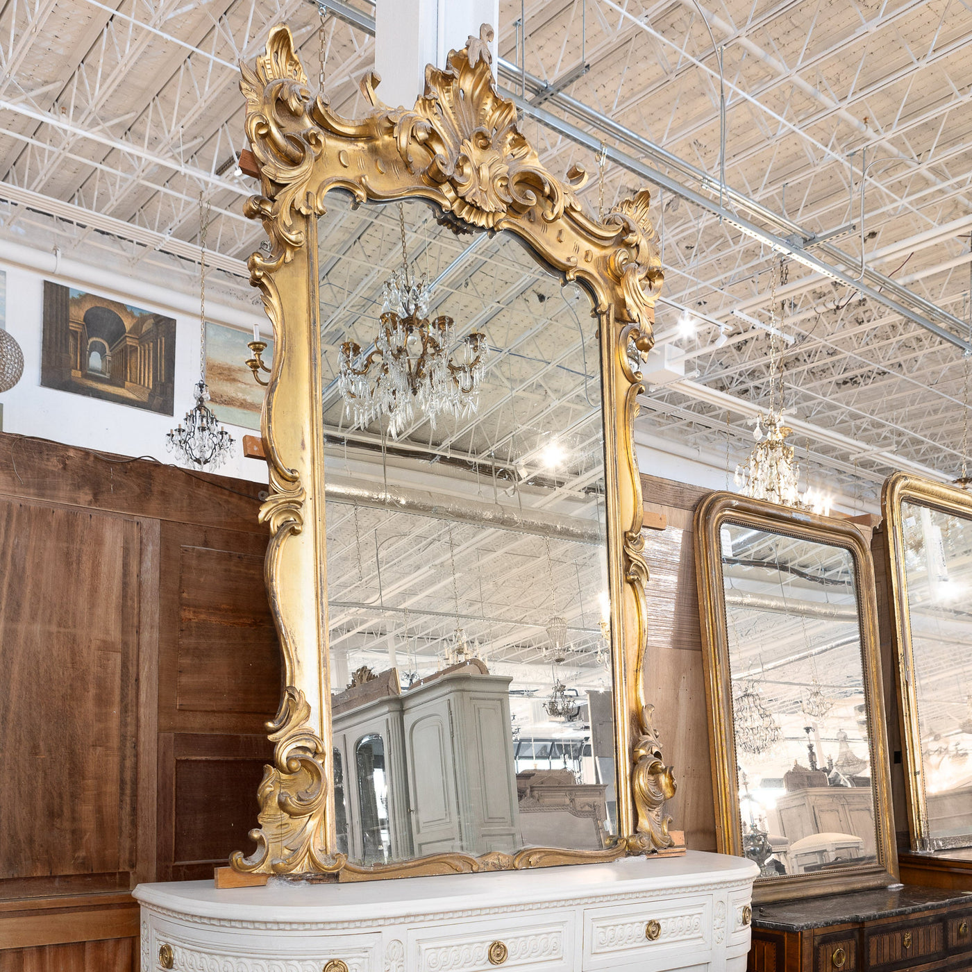 Antique French Carved Full Length Mirror with Gilded Frame - Ornate Mirror | Le Chateau (Atlanta, GA) • 1