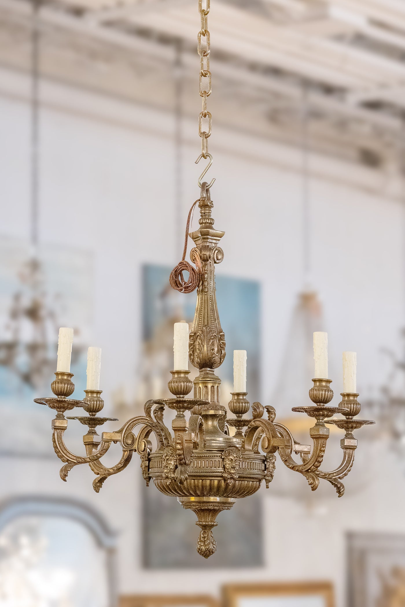 Antique French Wood Chandelier with Intricate Carvings