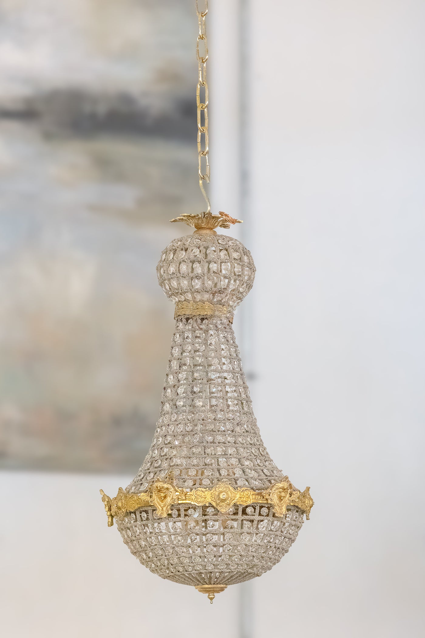 Antique French Basket Chandelier with Brass and Crystal Accents | Le Chateau | European Luxury Furniture in Atlanta